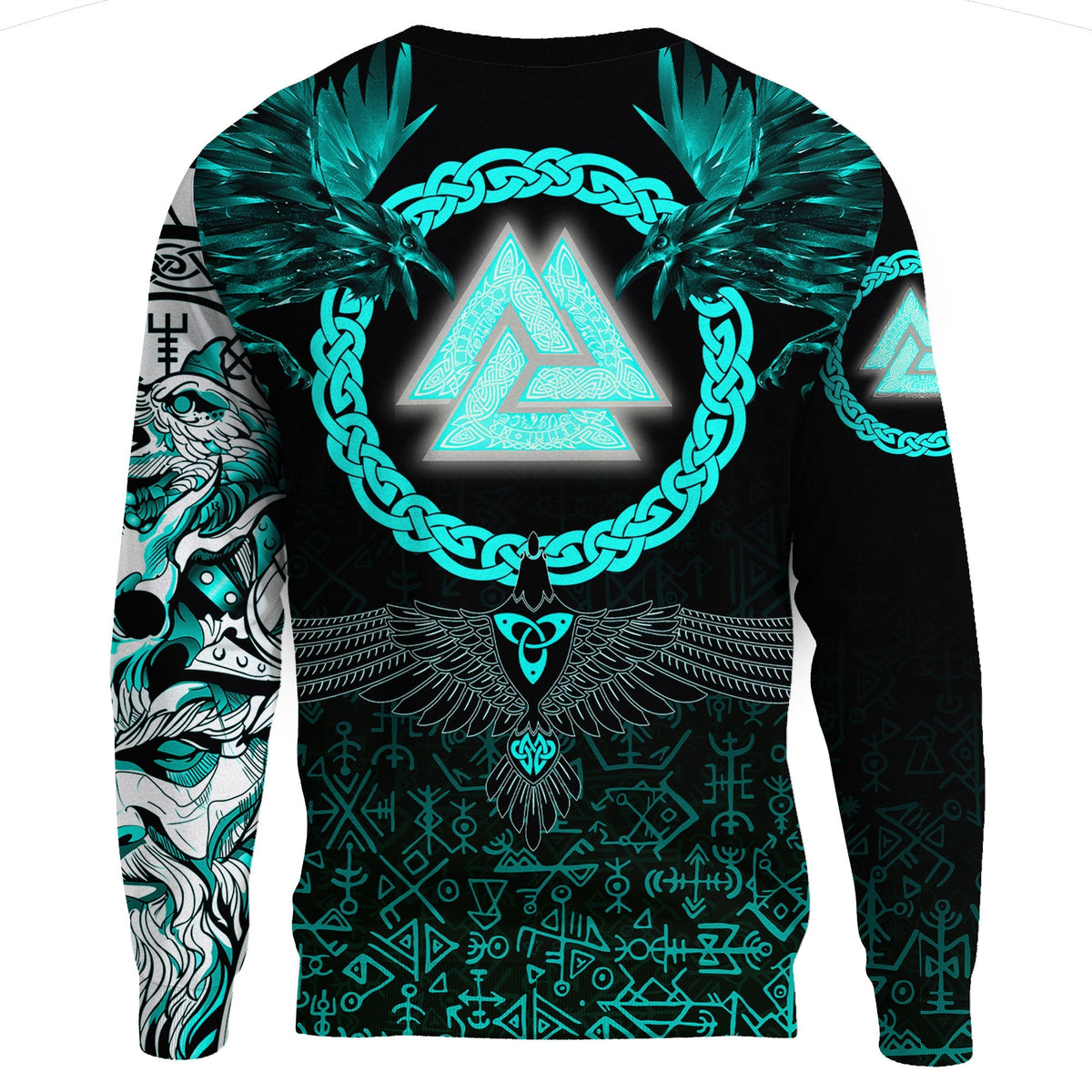 Viking Sweatshirts Three Raven and Valknut Cyan RLT12 - Wonder Print Shop