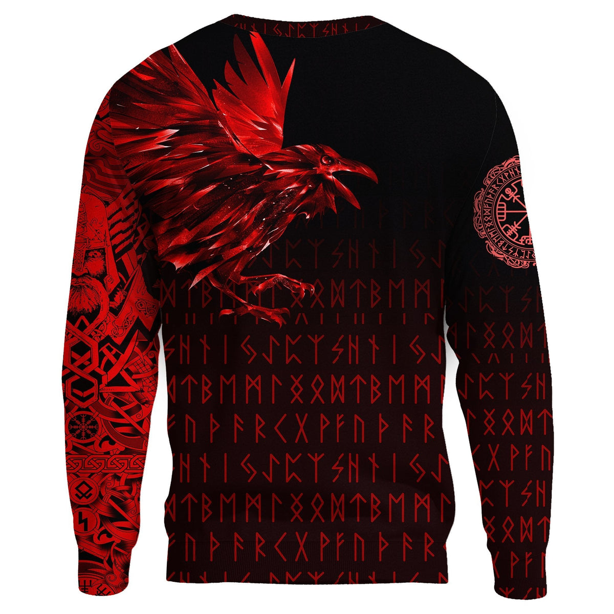 Viking Sweatshirt - The Raven Of Odin Rune, Red RLT12 - Wonder Print Shop