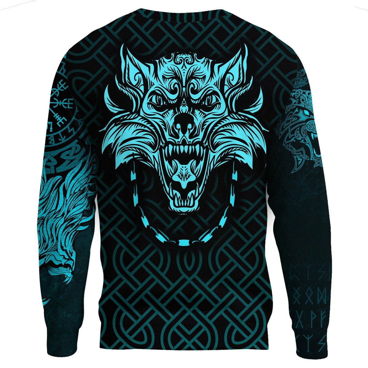 Viking Sweatshirt - Fenrir Viking Cyan 3D RLT12 - Wonder Print Shop