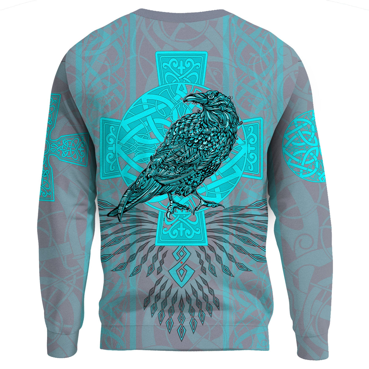 Viking Sweatshirts Odin's Celtic Raven - Scandinavian Tattoo Style Cyan RLT12 - Wonder Print Shop
