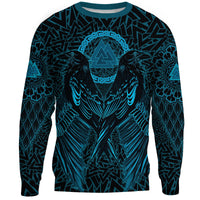 Viking Sweatshirt Raven Valknut Cyan RLT12 - Wonder Print Shop