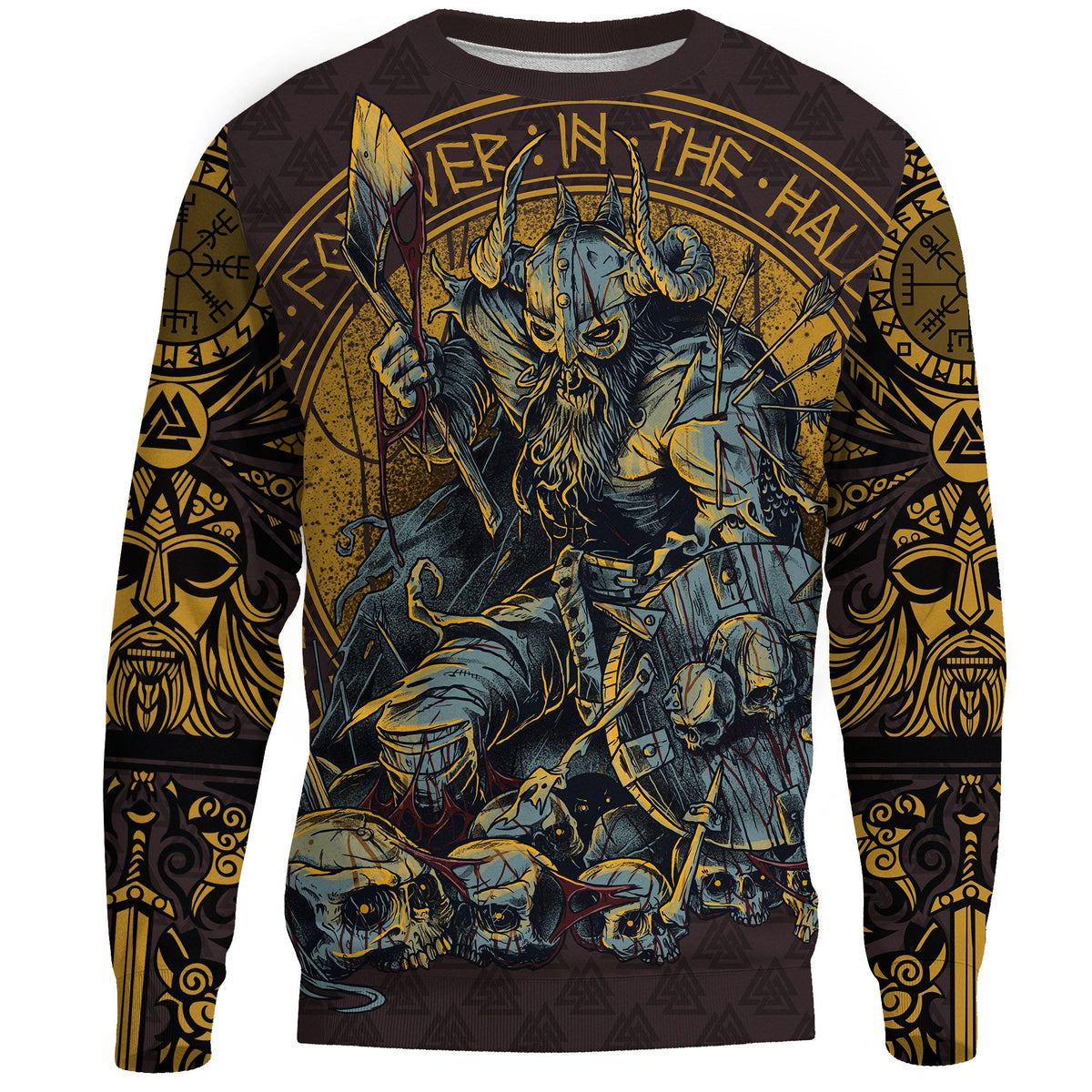 Viking Sweatshirt Warrior Viking Shield Skull RLT12 - Wonder Print Shop