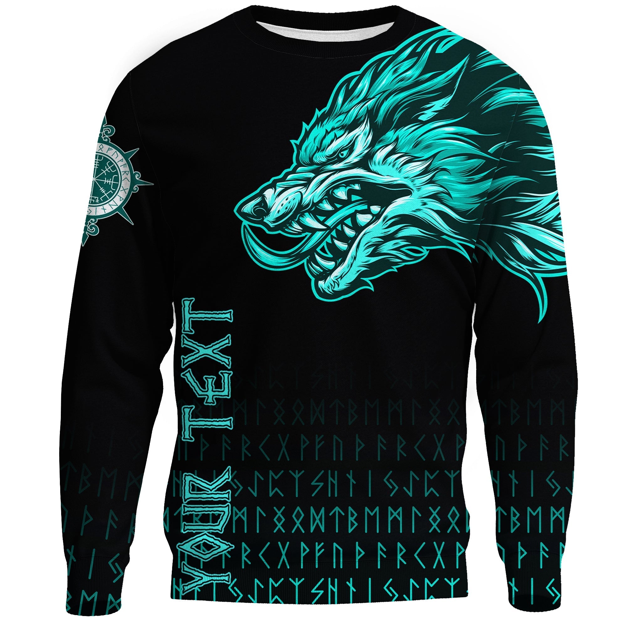 (Custom) Viking Sweatshirts Fenrir Wolf Cyan Near Shoulder RLT12 - Wonder Print Shop