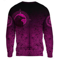 Viking Sweatshirt Knitted Long - Sleeved Sweater, Ethnic Odin Raven Pink RLT12 - Wonder Print Shop