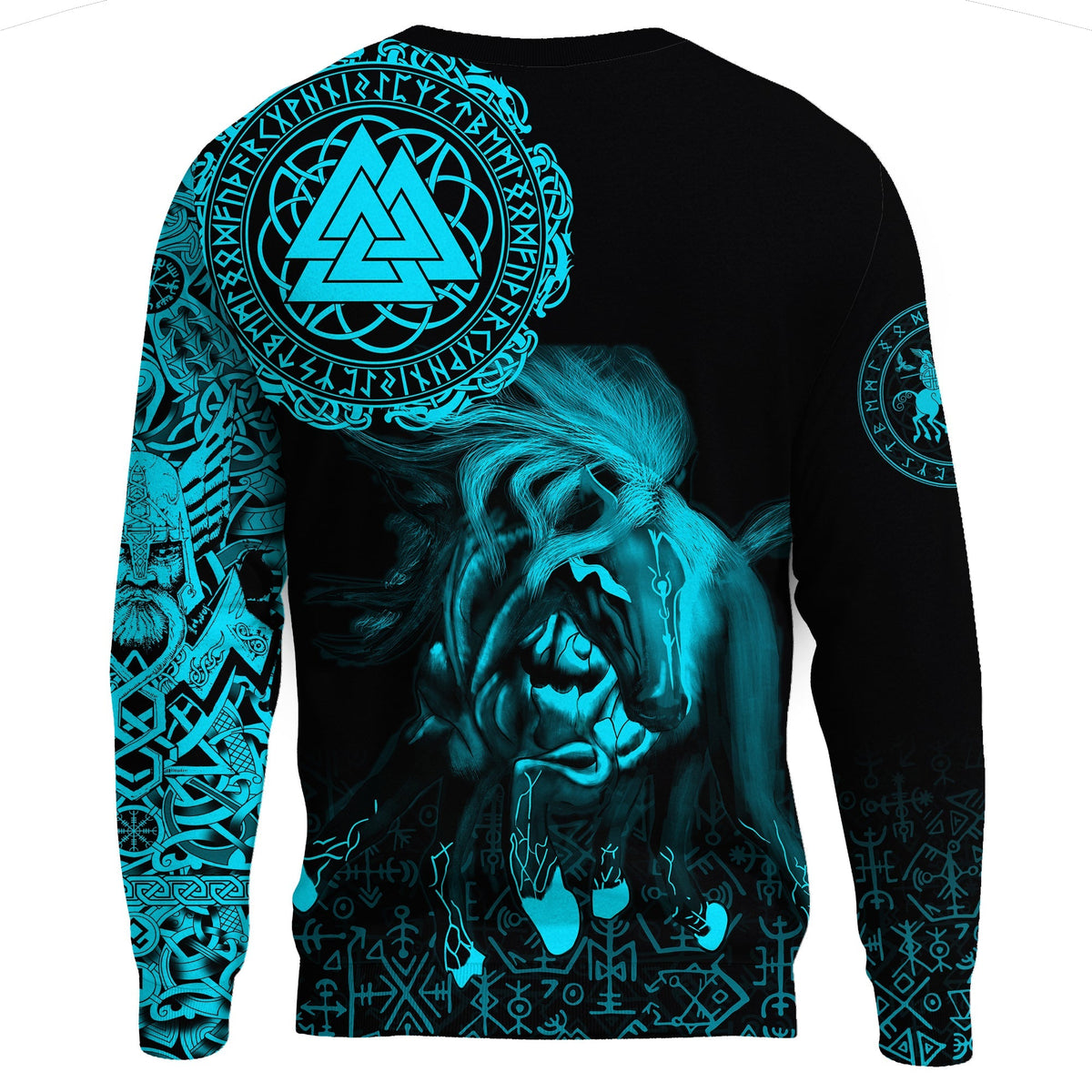 Viking Sweatshirt - Sleipnir Odin Cyan RLT12 - Wonder Print Shop