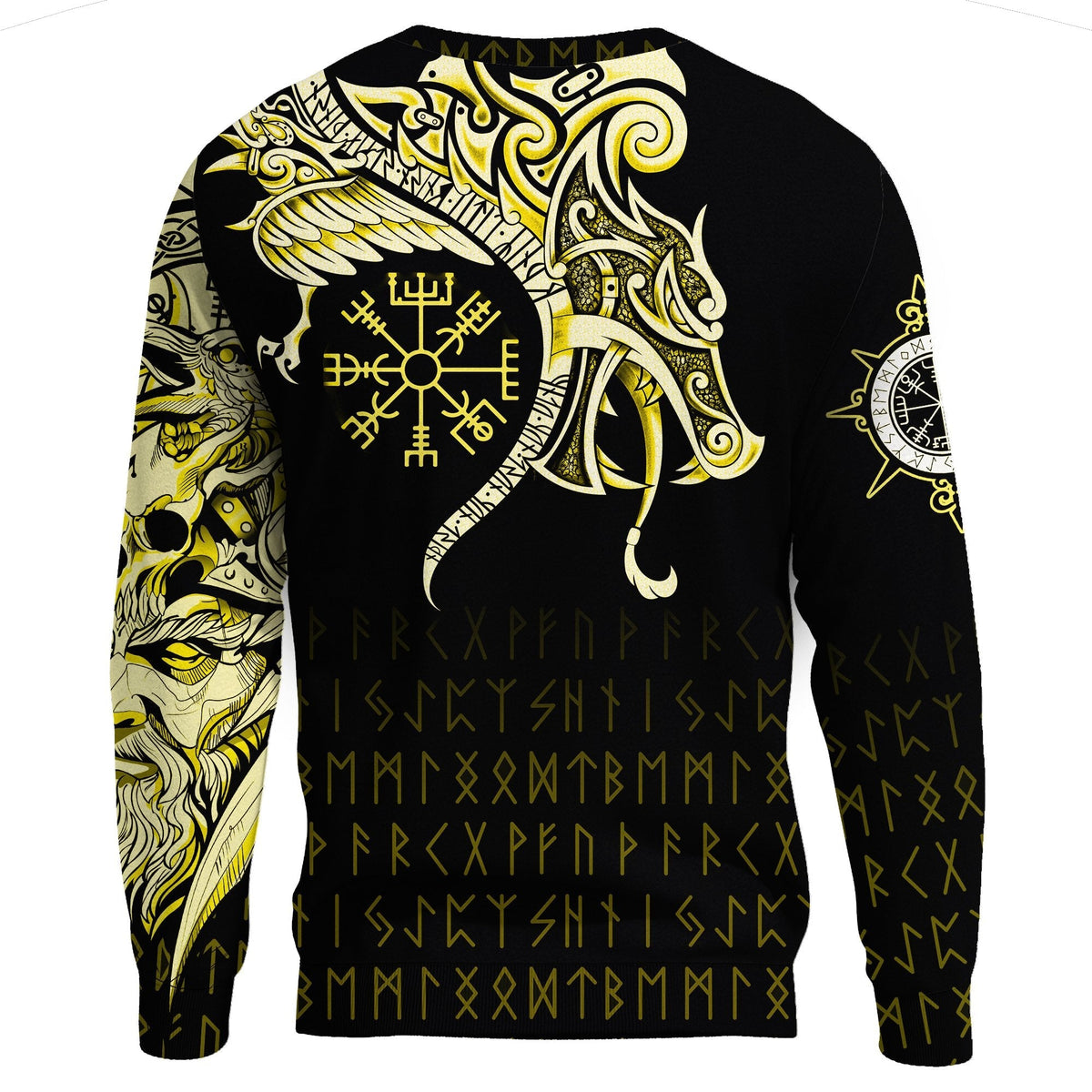 Viking Sweatshirt, Fenrir Raven and Vegvisir Tattoo Yellow RLT12 - Wonder Print Shop
