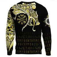 Viking Sweatshirt, Fenrir Raven and Vegvisir Tattoo Yellow RLT12 - Wonder Print Shop