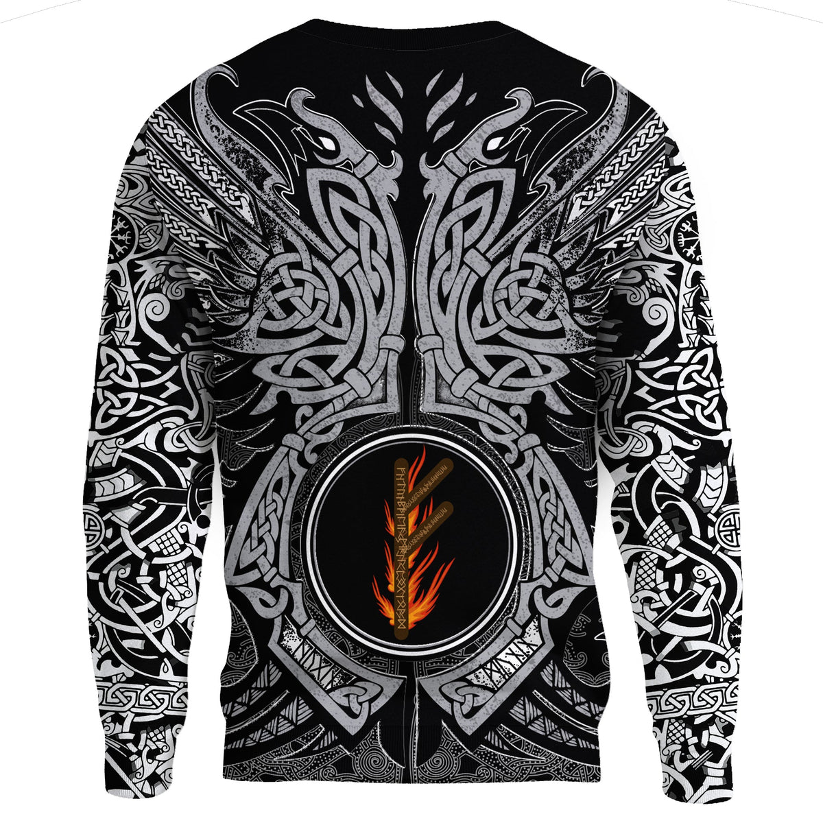 Viking Sweatshirt - Fehu Rune, Raven Tattoo RLT12 - Wonder Print Shop