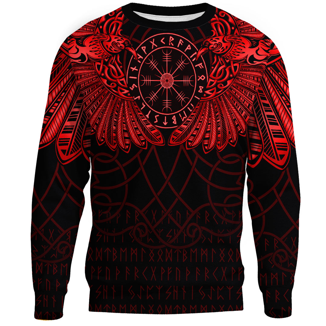 Viking Clothing Viking Odin's Celtic Two Ravens Red Version Sweatshirts RLT12 - Wonder Print Shop