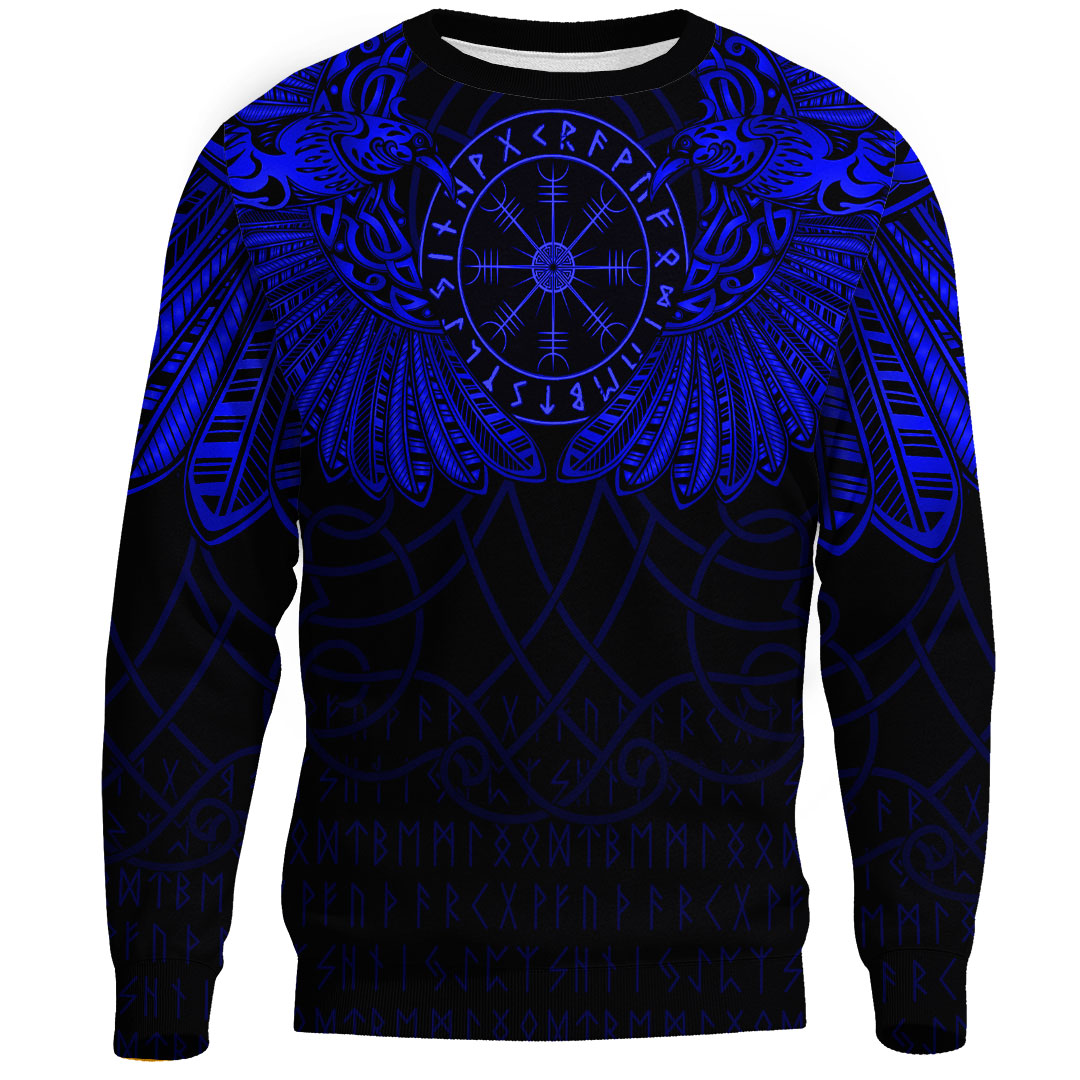 Viking Clothing Viking Odin's Celtic Two Ravens Blue Version Sweatshirts RLT12 - Wonder Print Shop