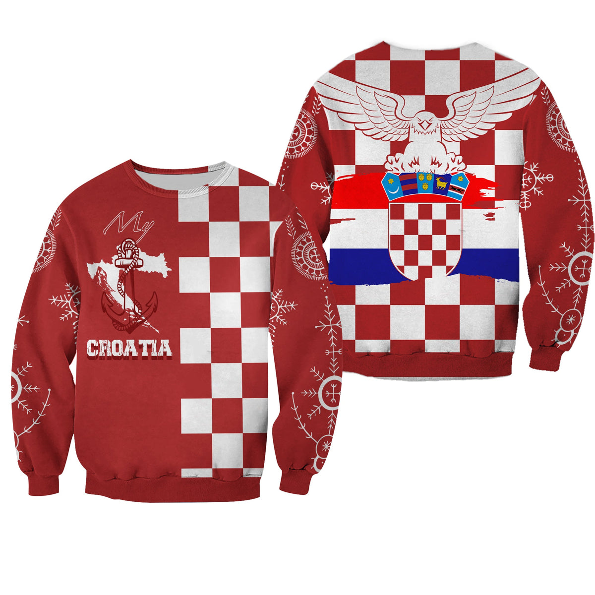 Croatia Checkerboard Sweatshirt Croatia Flag with Eagle - Wonder Print Shop