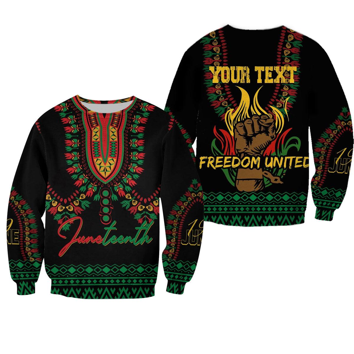 Juneteenth Dashiki Personalised Sweatshirt Freedom United - Pan - African Flag - Wonder Print Shop