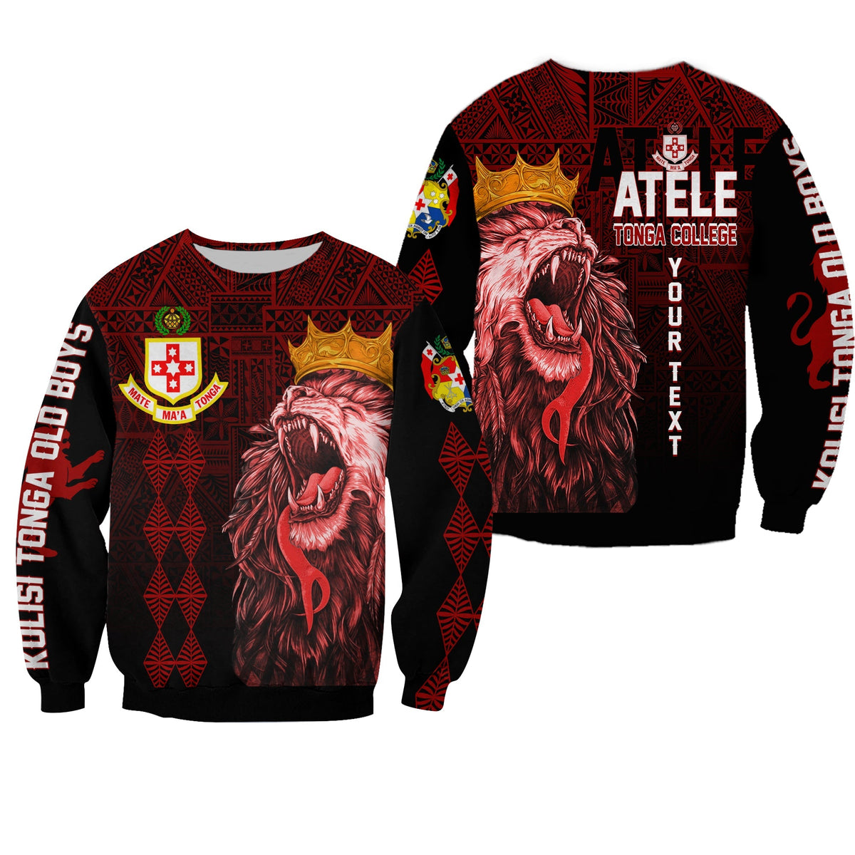 (Custom Personalize) Kolisi Tonga 'Atele Old Boys Sweatshirt Red Lions - Wonder Print Shop