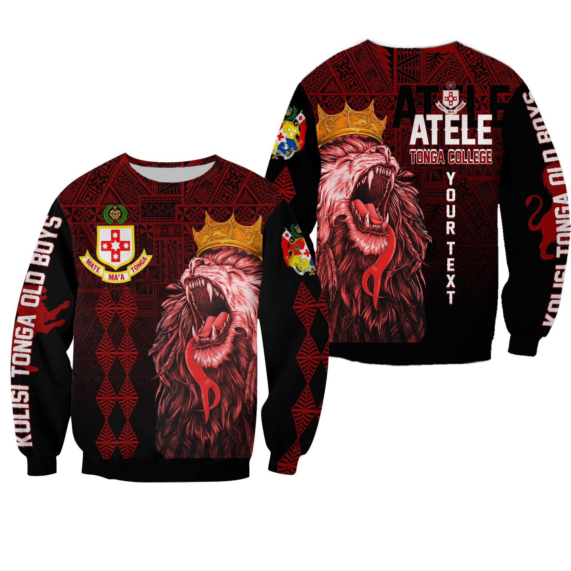 (Custom Personalize) Kolisi Tonga 'Atele Old Boys Sweatshirt Red Lions - Wonder Print Shop