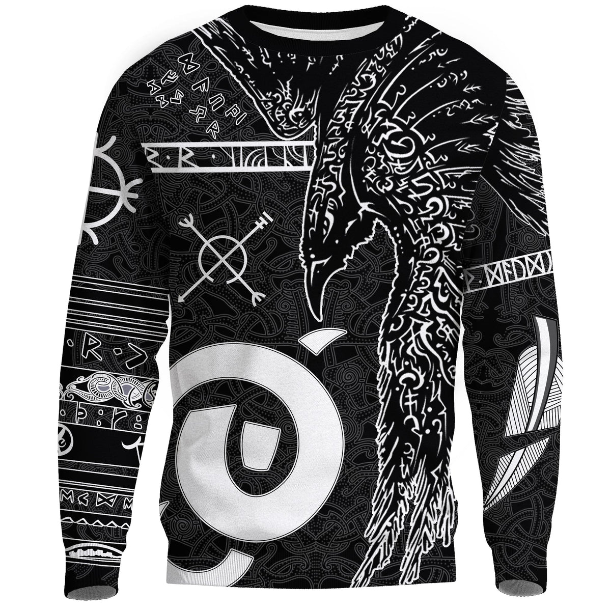 Viking Sweatshirt - Raven Norse Mythology Tattoo A21 RLT12 - Wonder Print Shop