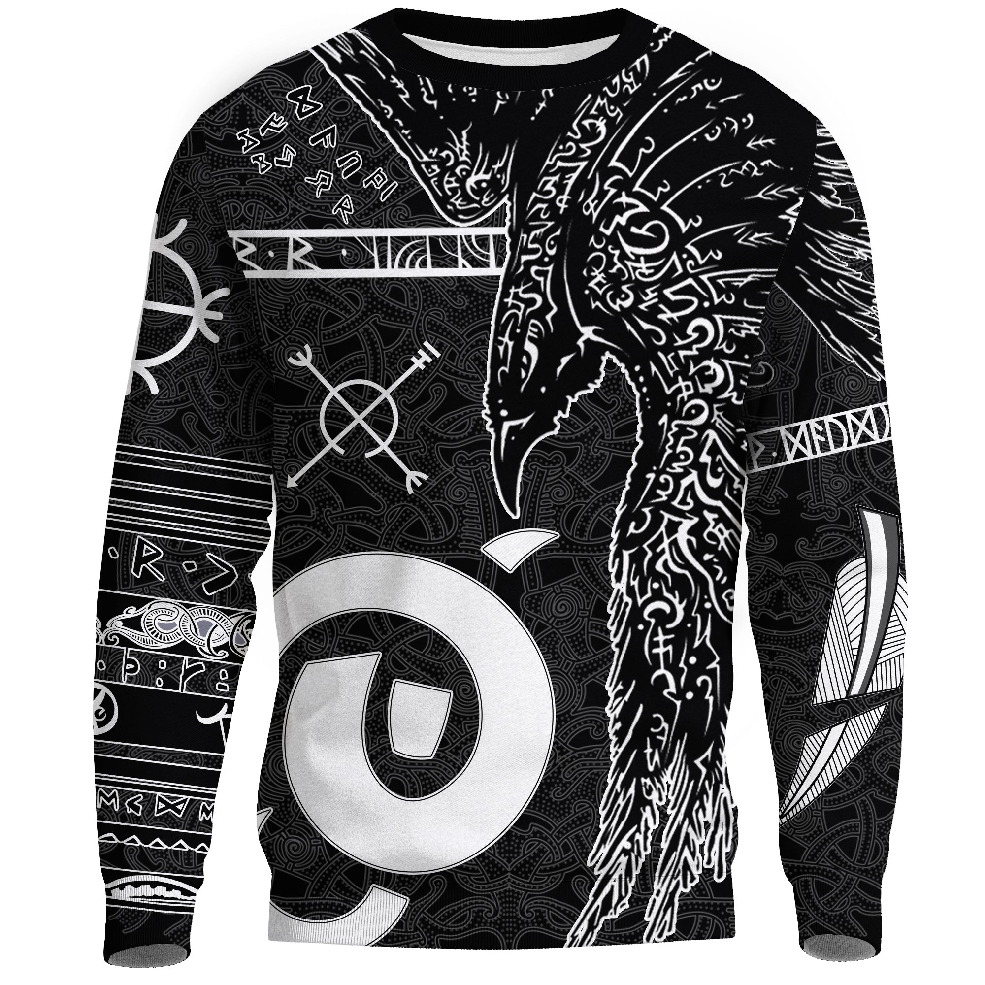 Viking Sweatshirt - Raven Norse Mythology Tattoo A21 RLT12 - Wonder Print Shop