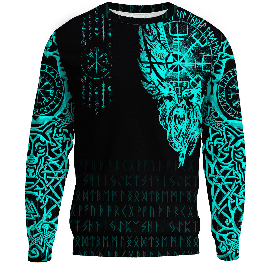 Viking Clothing Viking Compass Vegvisir Tattoo Cyan Version Sweatshirts RLT12 - Wonder Print Shop