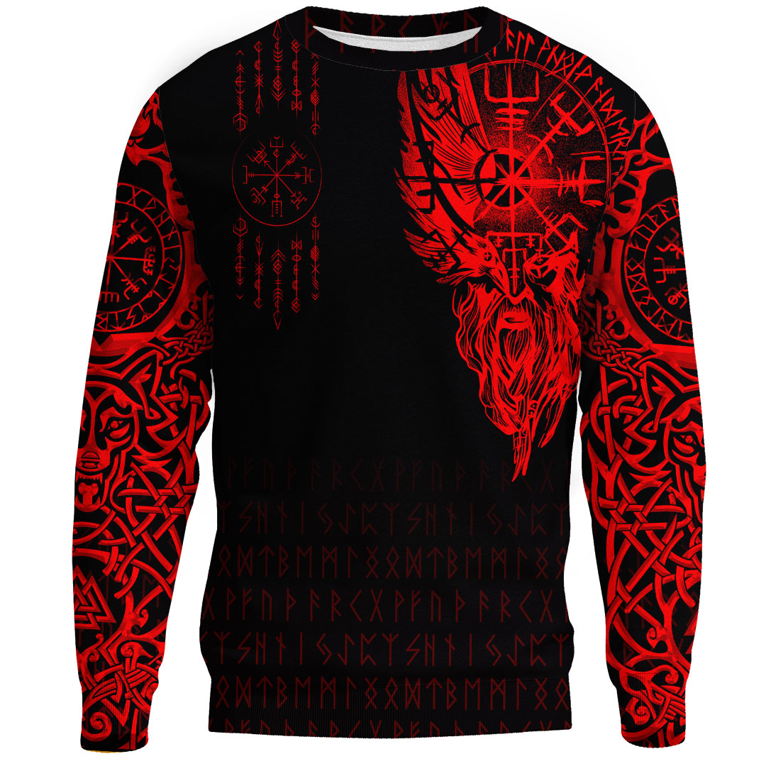 Viking Clothing Viking Compass Vegvisir Tattoo Red Version Sweatshirts RLT12 - Wonder Print Shop