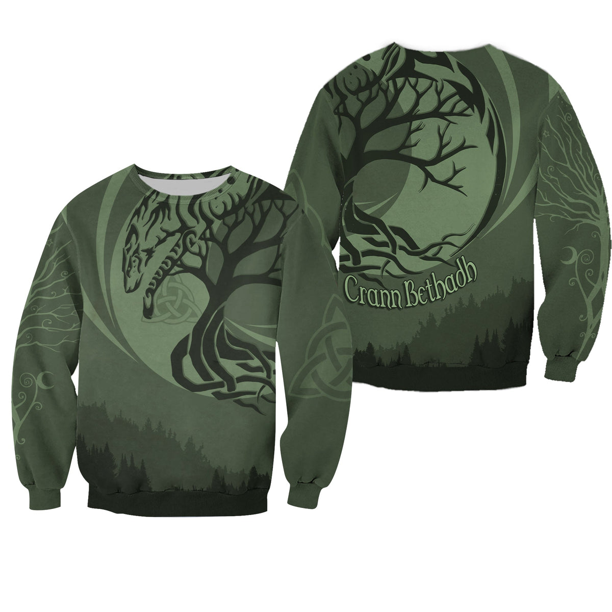 Celtic Tree of Life with Wolf Spirit Sweatshirt Crescent Crann Bethadh - Wonder Print Shop