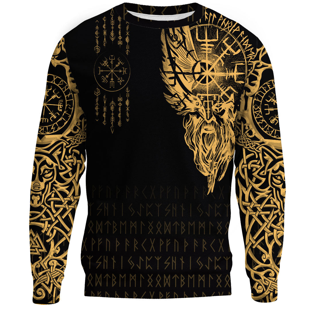 Viking Clothing Viking Compass Vegvisir Tattoo Gold Version Sweatshirts RLT12 - Wonder Print Shop