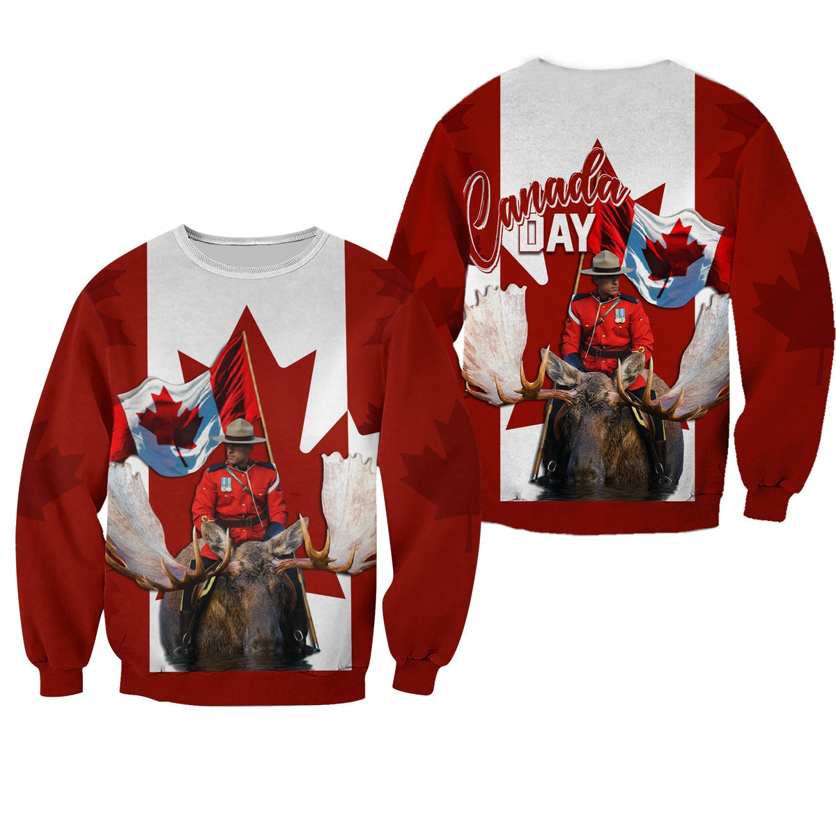 Canada Day Sweatshirt Mountie on Moose - Wonder Print Shop