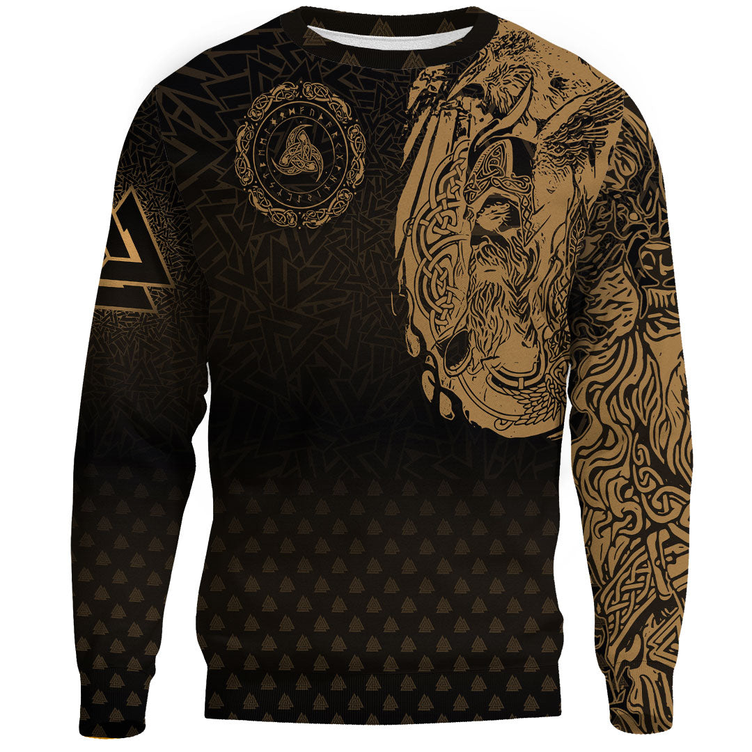 Viking Clothing Viking Odin Raven Tattoo Style Gold Version Sweatshirts RLT12 - Wonder Print Shop