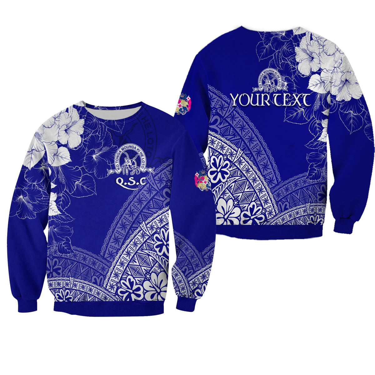 (Custom Personalize) Tonga Kolisi Kuini Salote Sweatshirt QSC Floral Tapa - Wonder Print Shop