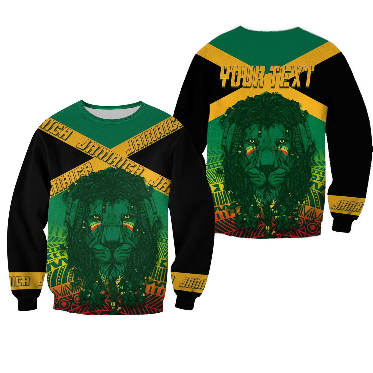 Jamaica Personalised Sweatshirt Rastafari Lion Mix Kente - Wonder Print Shop