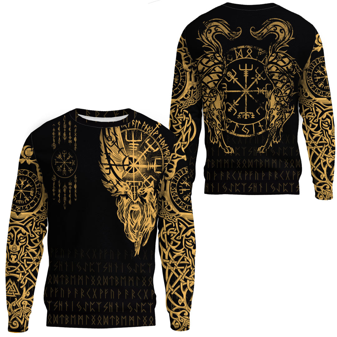 Viking Clothing Viking Compass Vegvisir Tattoo Gold Version Sweatshirts RLT12 - Wonder Print Shop