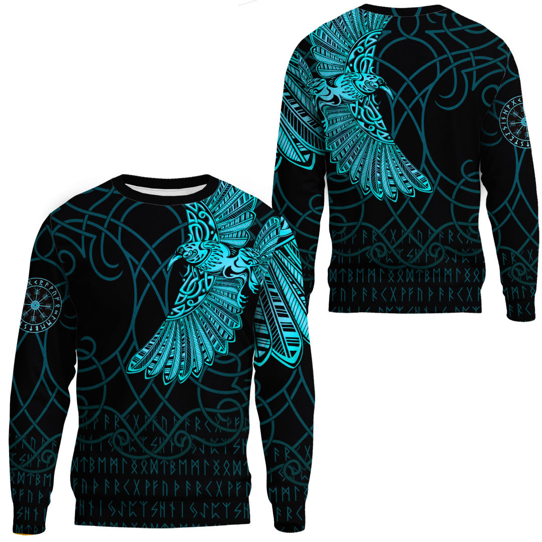 Viking Clothing Viking Odin's Celtic Ravens Cyan Version Sweatshirts RLT12 - Wonder Print Shop