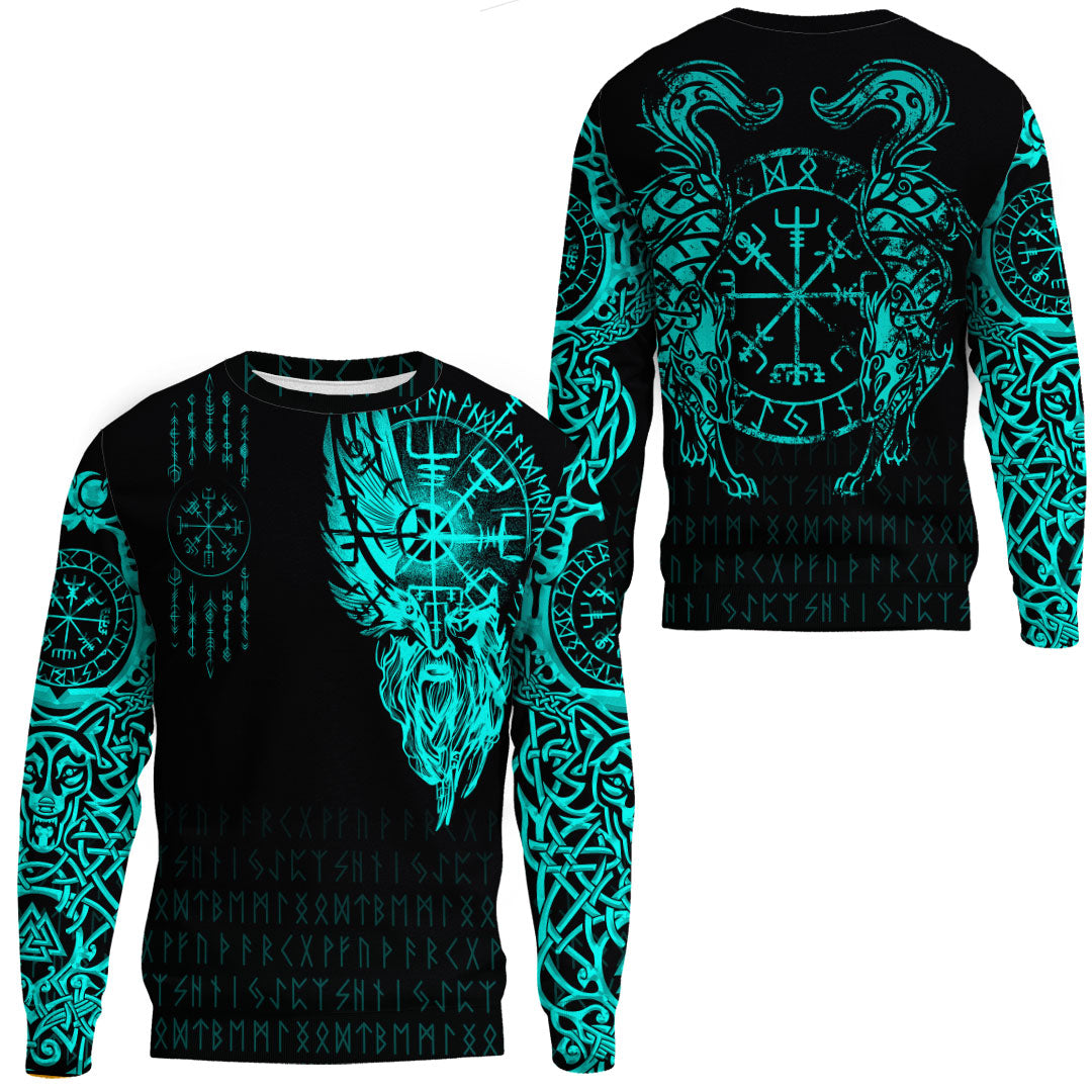 Viking Clothing Viking Compass Vegvisir Tattoo Cyan Version Sweatshirts RLT12 - Wonder Print Shop