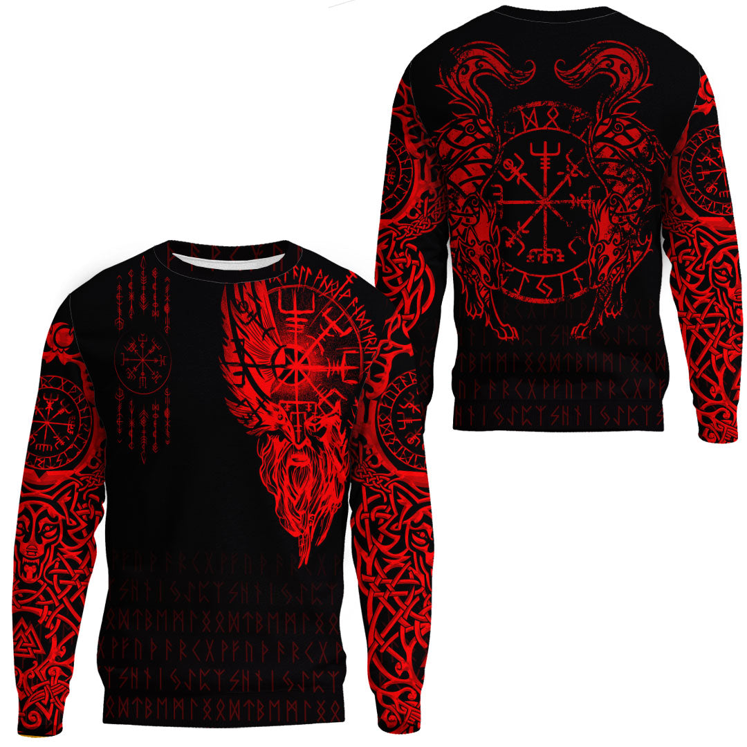 Viking Clothing Viking Compass Vegvisir Tattoo Red Version Sweatshirts RLT12 - Wonder Print Shop