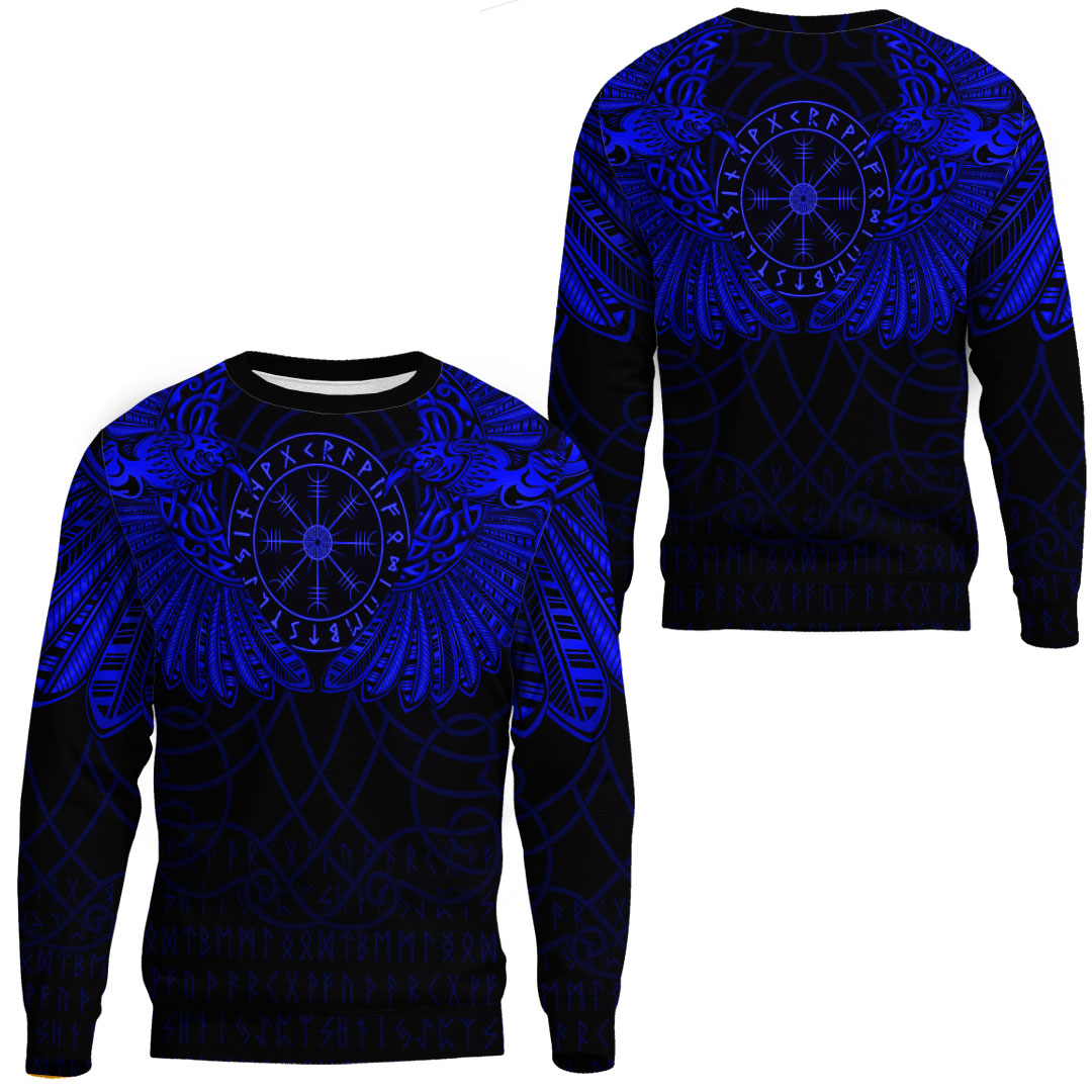 Viking Clothing Viking Odin's Celtic Two Ravens Blue Version Sweatshirts RLT12 - Wonder Print Shop