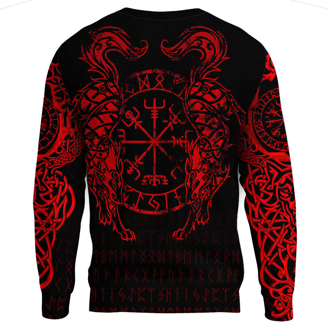 Viking Clothing Viking Compass Vegvisir Tattoo Red Version Sweatshirts RLT12 - Wonder Print Shop