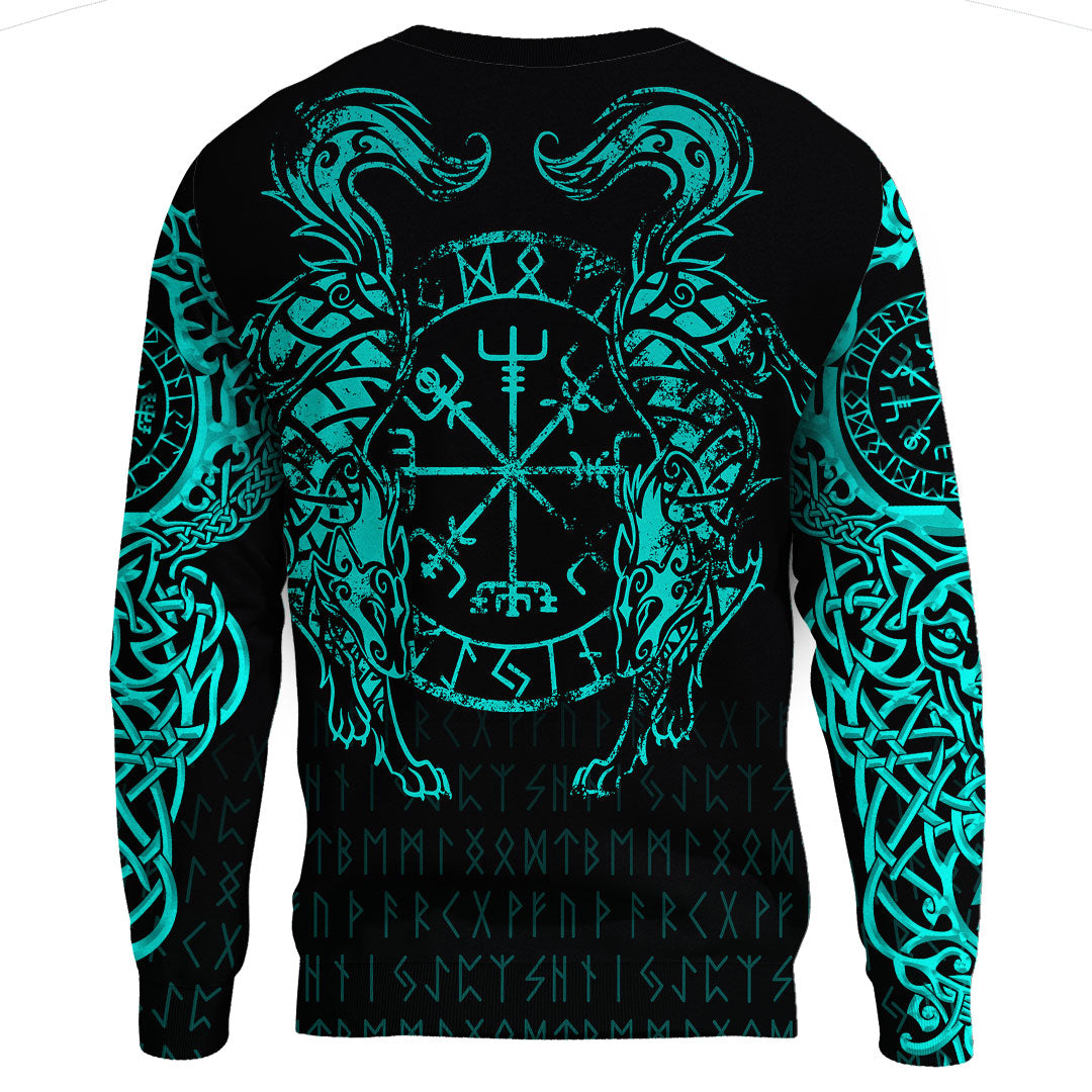 Viking Clothing Viking Compass Vegvisir Tattoo Cyan Version Sweatshirts RLT12 - Wonder Print Shop
