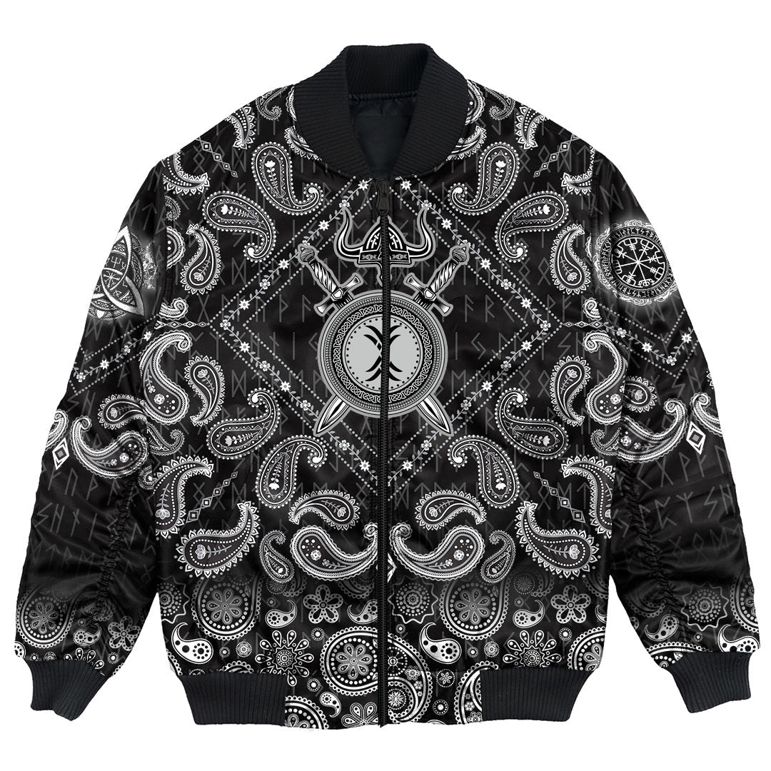 Viking Bomber Jacket Sword Helmet and Shield with Bandana Paisley Style RLT12 - Wonder Print Shop