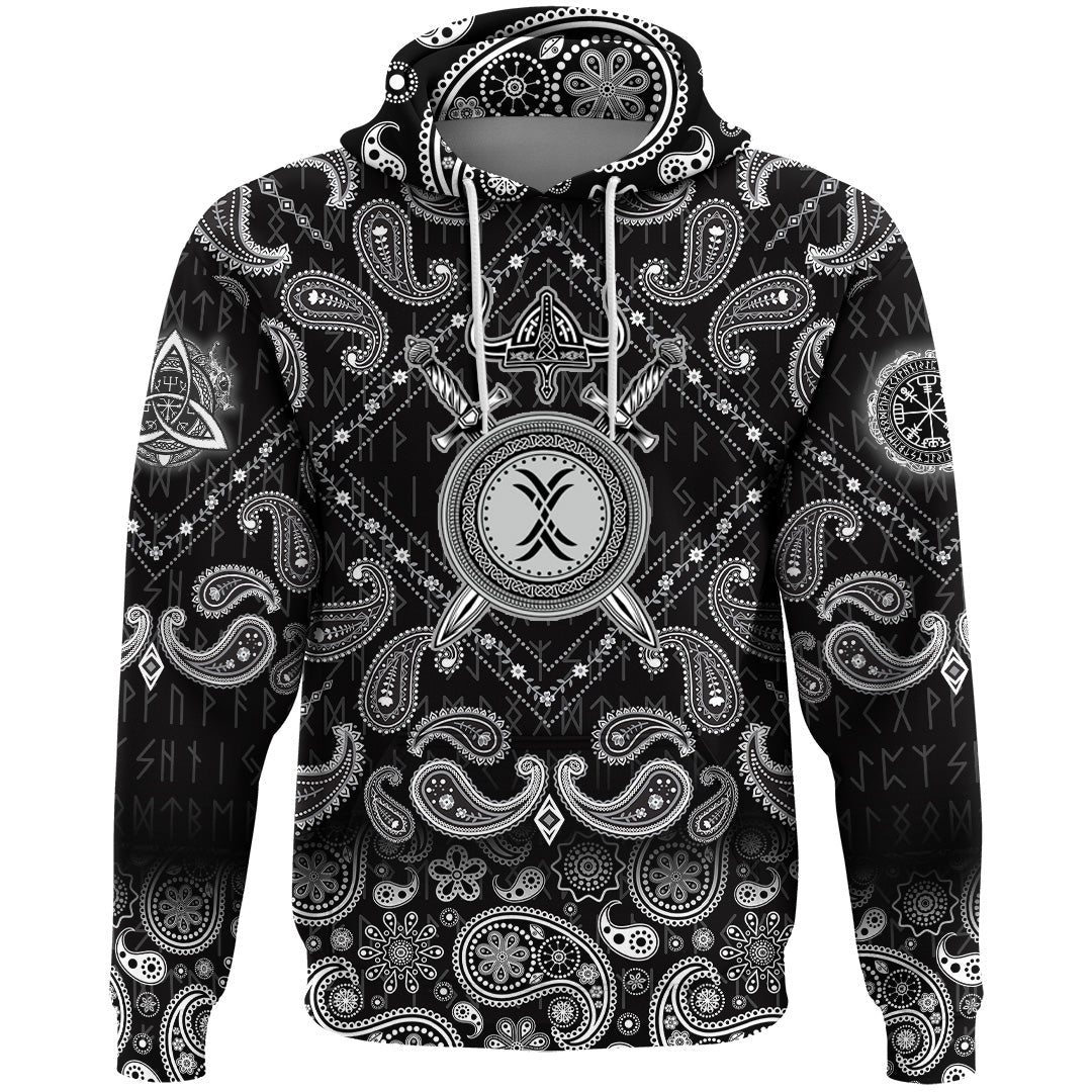 Viking Hoodie Sword Helmet and Shield with Bandana Paisley Style RLT12 - Wonder Print Shop