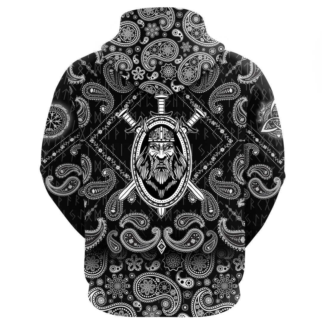 Viking Hoodie Swords Medieval Warrior Ancient Barbarian with Bandana Paisley Style RLT12 - Wonder Print Shop