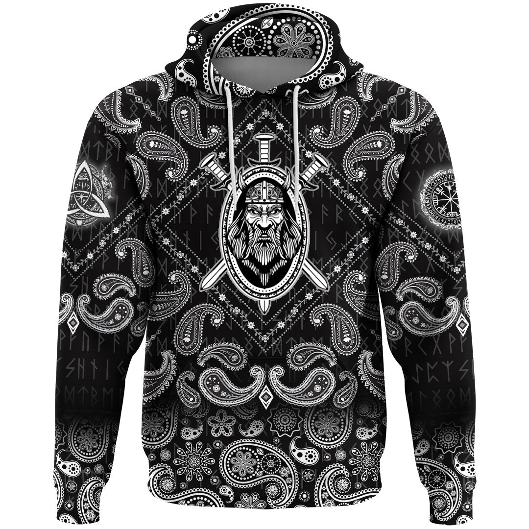 Viking Hoodie Swords Medieval Warrior Ancient Barbarian with Bandana Paisley Style RLT12 - Wonder Print Shop