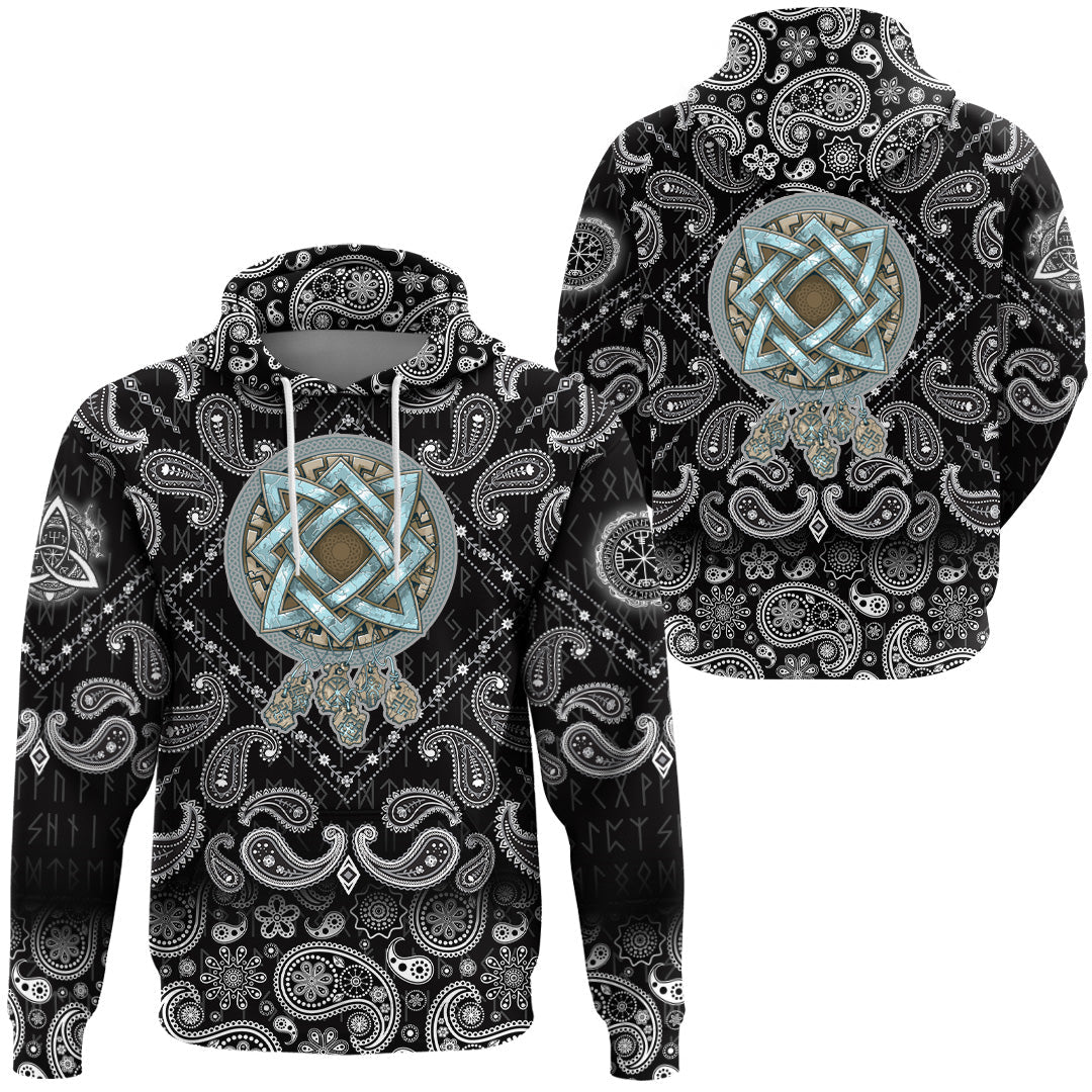 Viking Hoodie Symbols Of The Gods and Decorative Ornaments with Bandana Paisley Style RLT12 - Wonder Print Shop