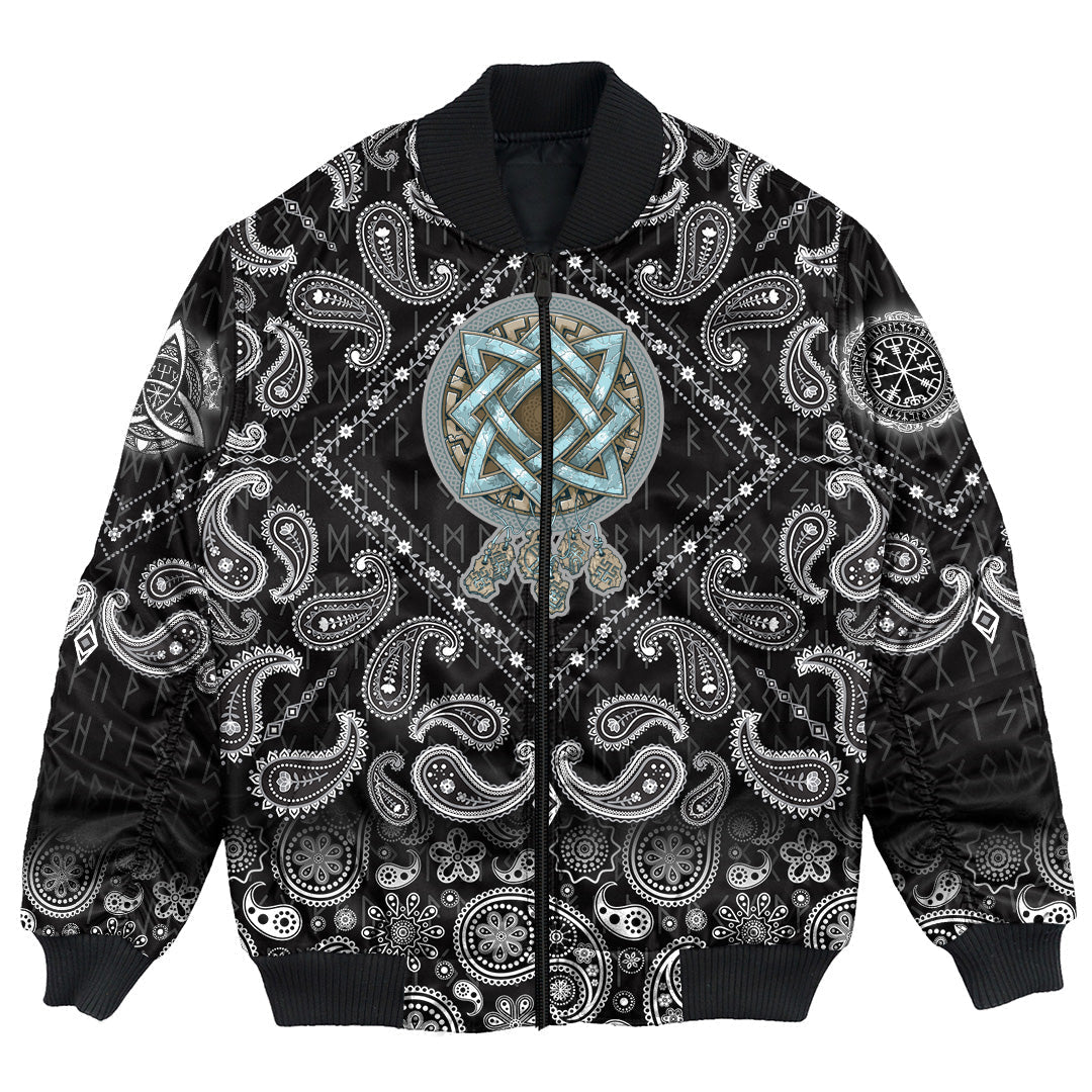 Viking Bomber Jacket Symbols Of The Gods and Decorative Ornaments with Bandana Paisley Style RLT12 - Wonder Print Shop