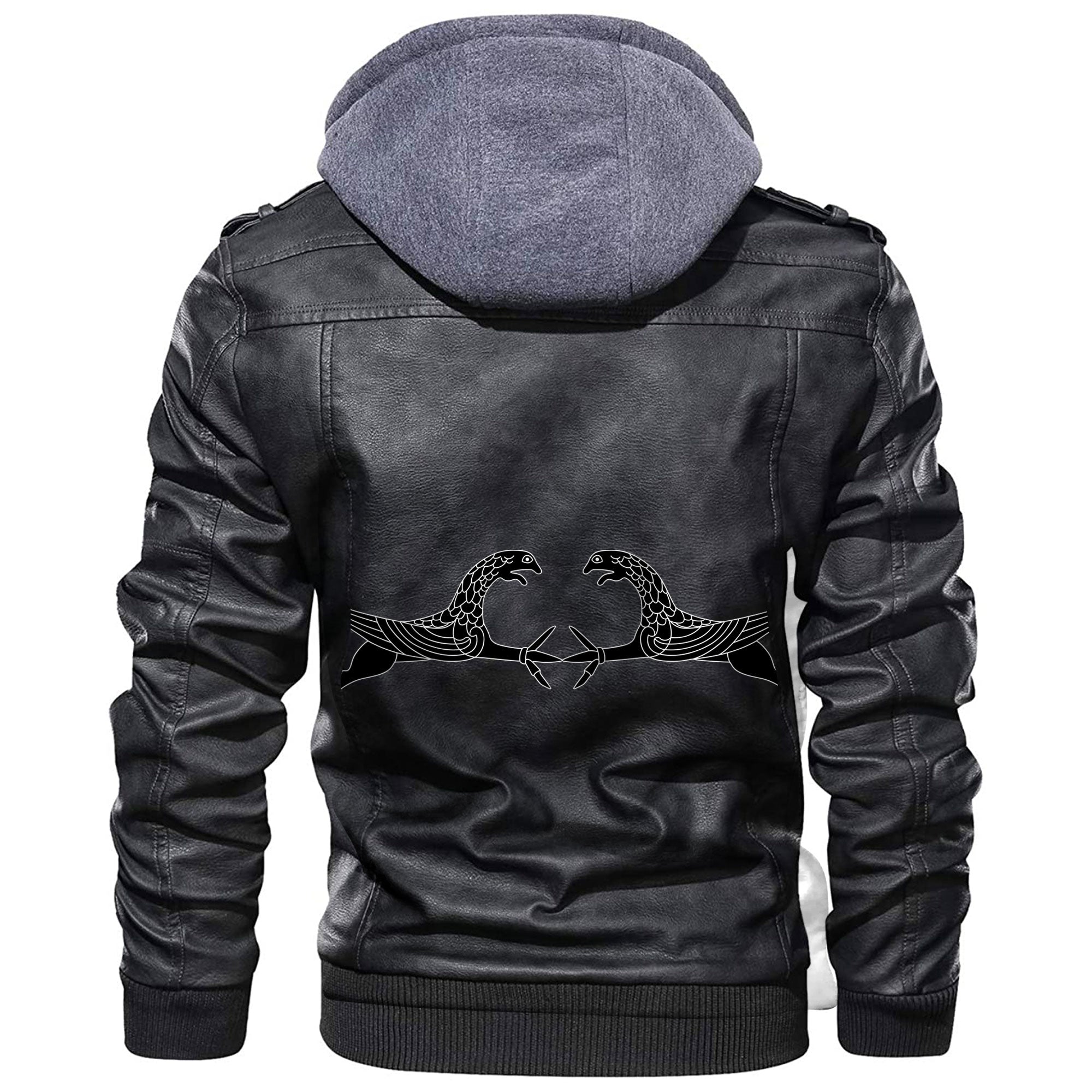 Viking Symmetrical Decor With Two Fantastic Winged Griffins Leather Jacket RLT12 - Wonder Print Shop