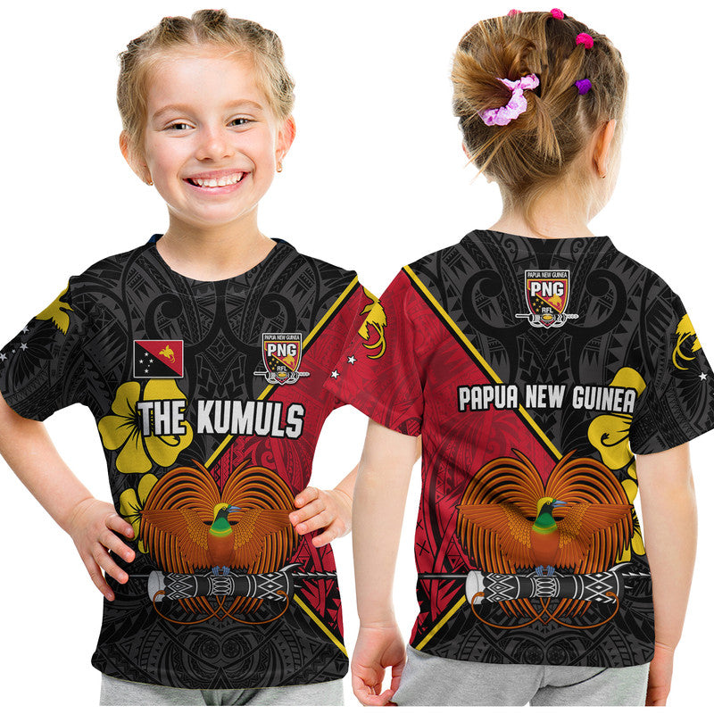 The Kumuls PNG T Shirt KID Papua New Guinea Polynesian Dynamic Style Black - Wonder Print Shop