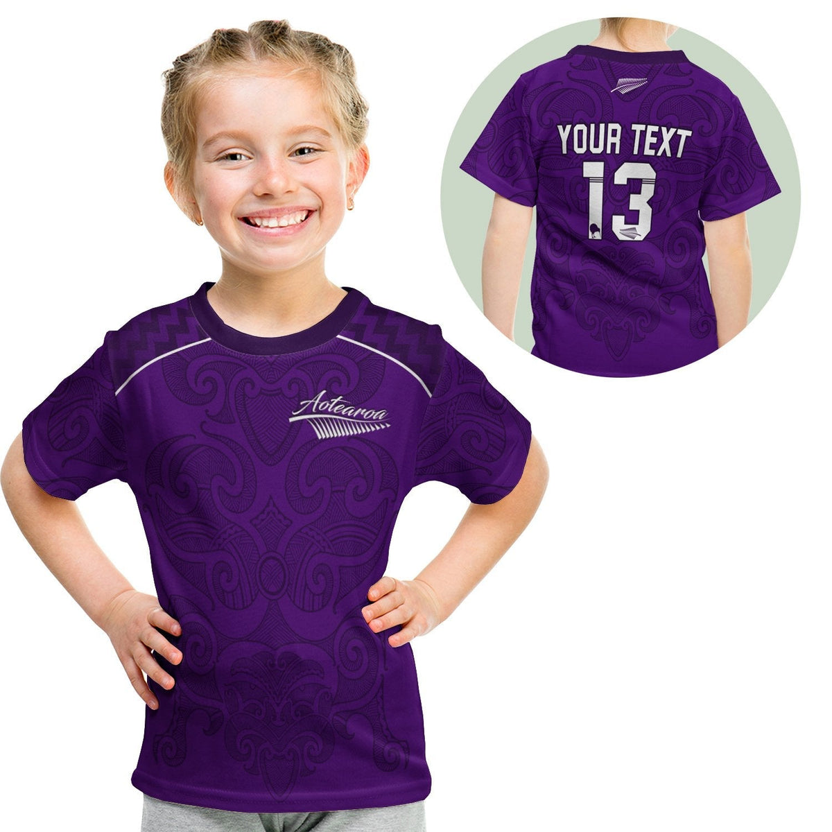 Custom Maori 2021 T Shirt KID Purple Aotearoa Tattoo Custom Text and Number LT13 - Wonder Print Shop