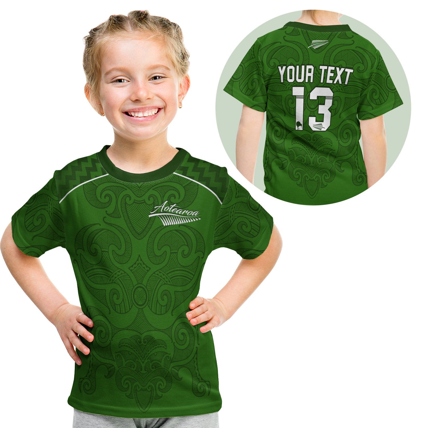 Custom Maori 2021 T Shirt KID Green Aotearoa Tattoo Custom Text and Number LT13 - Wonder Print Shop