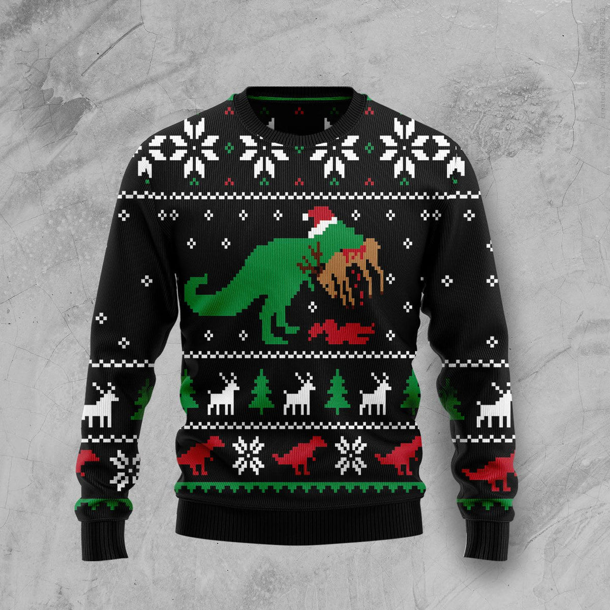 Dinosaur Christmas Ugly Christmas Sweater - Wonder Print Shop