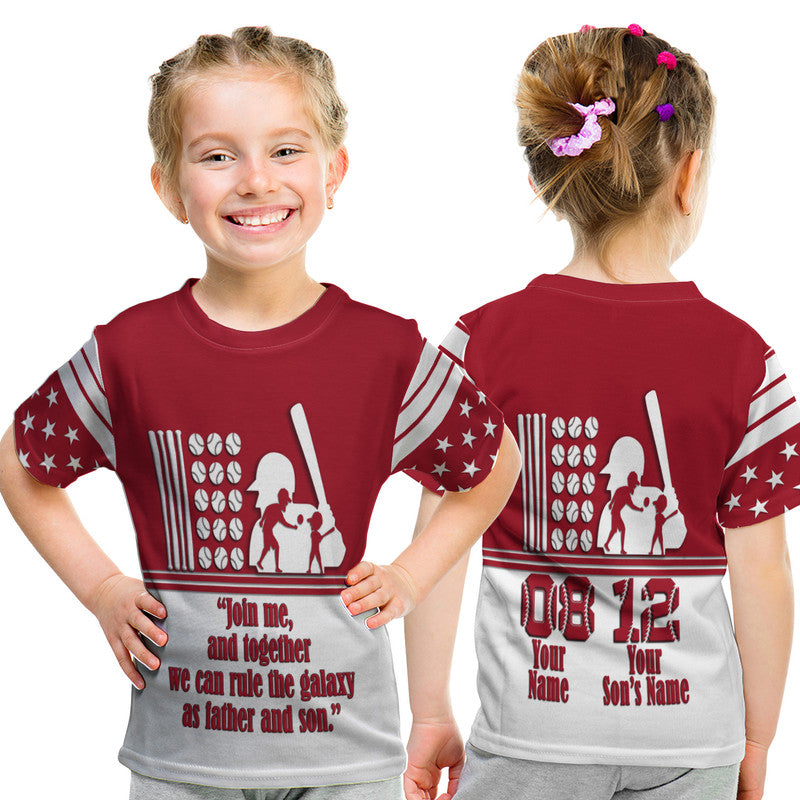Custom Fathers Day America Dad and Son Baseball Player T Shirt Red No.1 - Wonder Print Shop