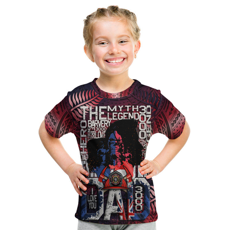 Custom Fathers Day New Zealand Firefighter Dad T Shirt Maori Pattern Style - Wonder Print Shop