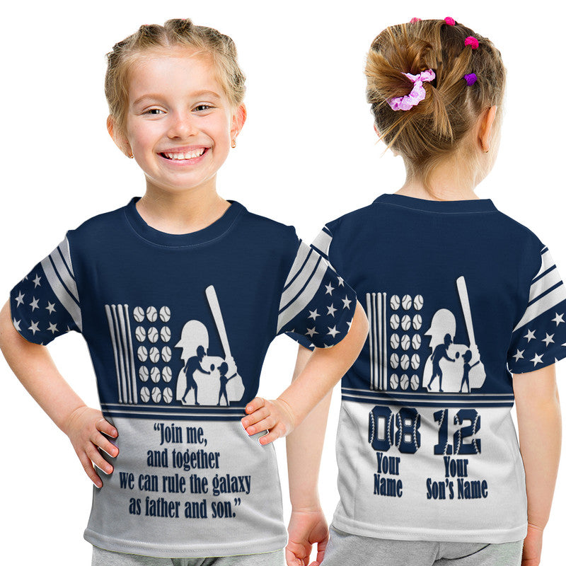Custom Fathers Day America Dad and Son Baseball Player T Shirt Blue No.1 - Wonder Print Shop