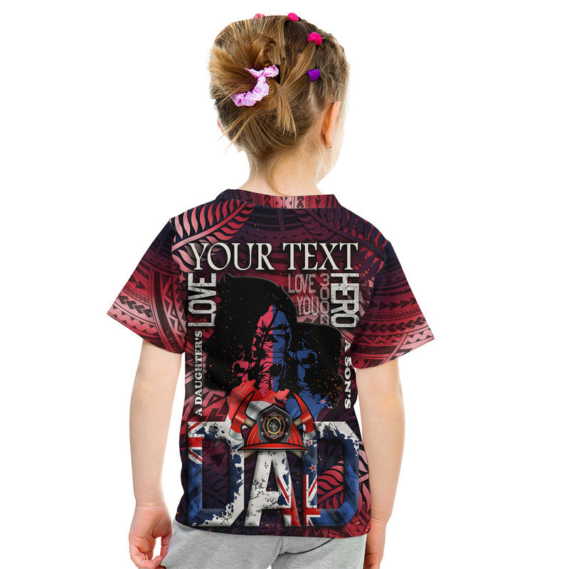 Custom Fathers Day New Zealand Firefighter Dad T Shirt Maori Pattern Style - Wonder Print Shop